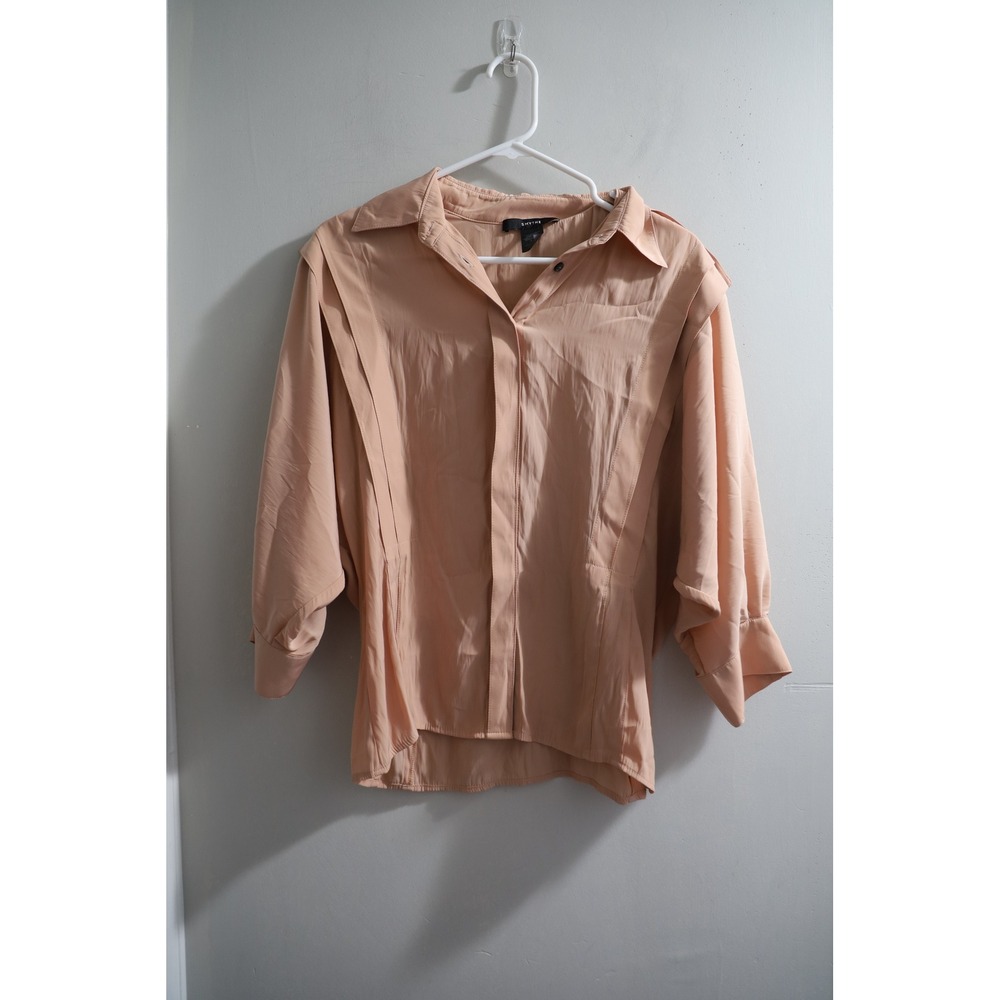 Smythe Peach Pleated Batwing Sleeve Button Down Blouse Large Made in Canada‎